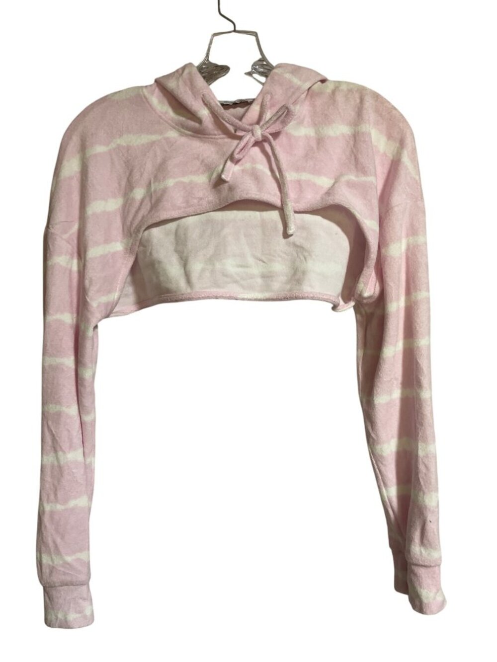 Zara Pink & White Tie-Dye Terry Cropped Hoodie Womens Size S For Layering